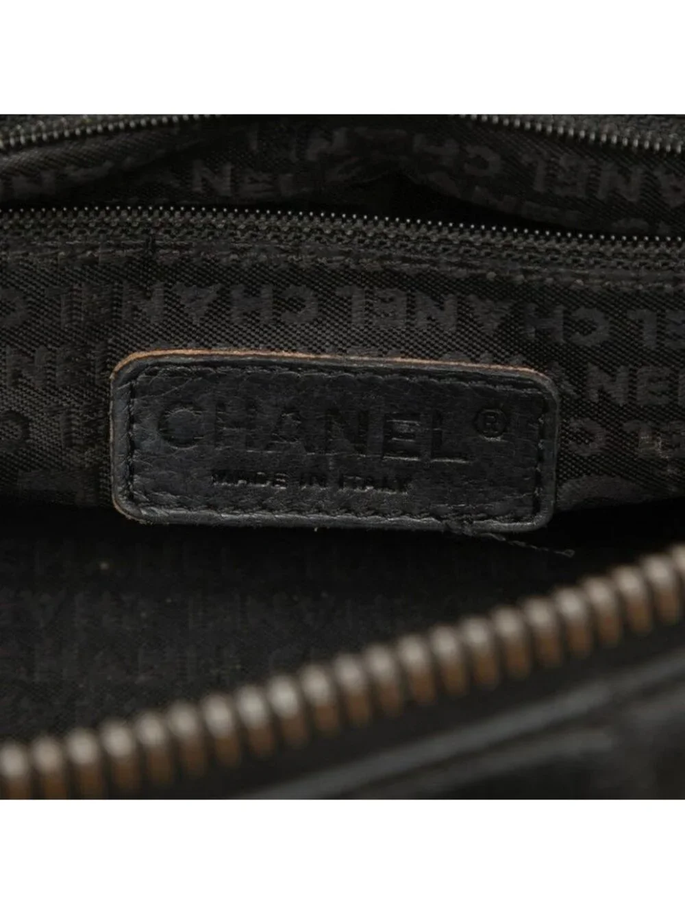 Chanel Chocolate Bar Shoulder Bag Logo Black Caviar Leather